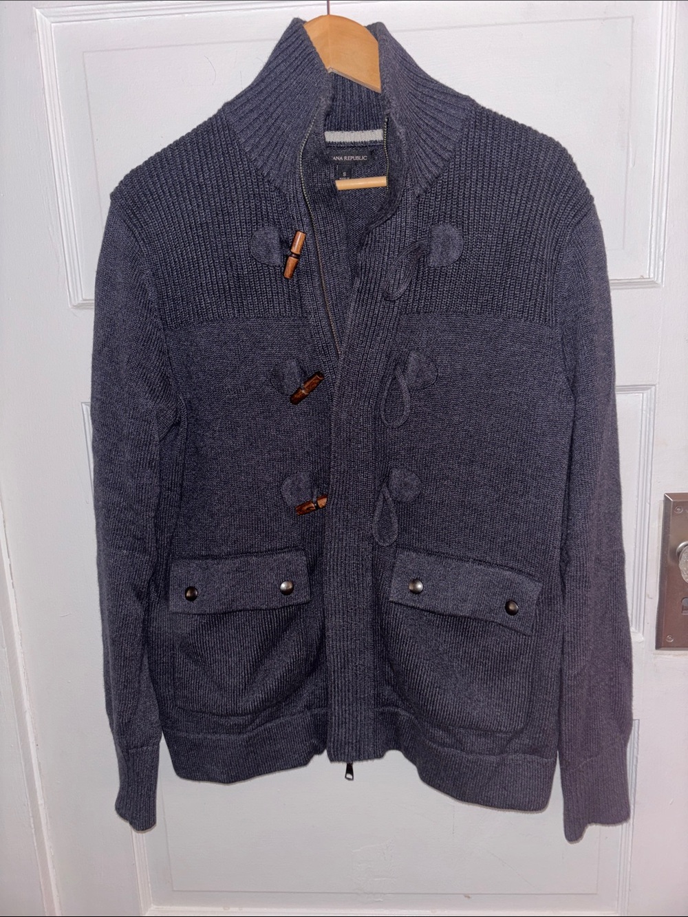 Banana Republic Charcoal Gray/Blue Zip-Up Knit Sweater Jacket Size S